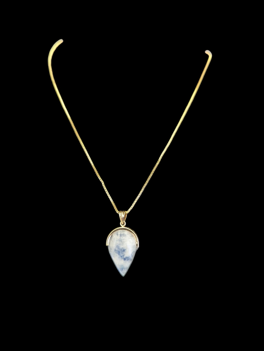 14k Solid Gold Teardrop Moonstone Pendant